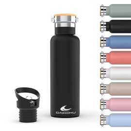 Daikoku Flasche, doppelwandige Edelstahl-Thermosflasche, die Getränke stundenlang heiß oder kalt hält, zwei Verschlüsse, schwarz, 500 ML