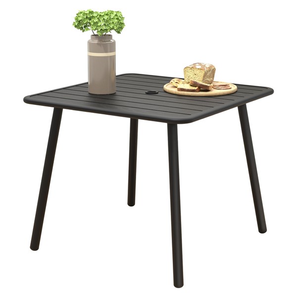 C-Hopetree Square Metal Outdoor Dining Table with Umbrella Hole for