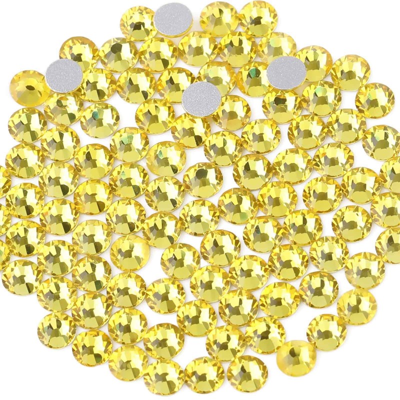 beadsland Flat Back Crystal Rhinestones Round Gems, Lemon Yellow (4.6-4.8mm)
