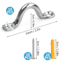 10 Pcs 304 Stainless Steel Boat Top Pad Eye, M6 Pad Eye Strap Plate, Kayak Deck Loops Tie with 20 Pcs Screws and 20pcs Wall Plugs, 6mm Boat Accessories for Ships Canoe Yachts Caravans Rigging