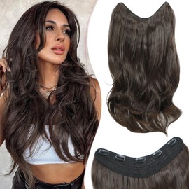 VEGALILY 20inch Hair Extensions 1PCS Layered Wavy Clip in Hair Extension with Natural Shine U-shape Hair Extensions Clip in Chestnut Brown Hair Extension synthetic Fiber Hair Pieces for women