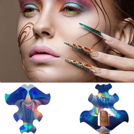 Tvoip 100Pcs/Pack Nail Forms Extension Tips Guide Extension French DIY Tool Fish Acrylic UV Gel Nail Art Tools Builder Sticker Sculpting (Blue)