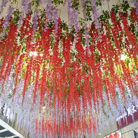 WEISPARK Fake Hanging Flowers - 12 Pieces 3.75 Feet/Piece Artificial Wisteria Vine Ratta Hanging Garland Silk Flowers for Home Party Wedding Decor (Red)