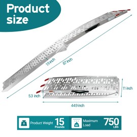 TARNANVEL 7.25 FT Aluminum Truck Ramps, ATV Motorcycle Ramp for Pickup Trucks, Motorcycle Ramp Foldable Load Capacity 750 LBS, for Motorcycles, Lawnmowers, Dirt Bikes, Bicycles, Pack of 1