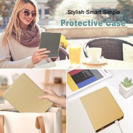 JKhandy Stand Case for Kobo Clara BW/Colour 6 Inch 2024 Release, Premium PU Leather Sleeve Cover with Card Slot, Hand Strap and Atuo Sleep/Wake, Khaki