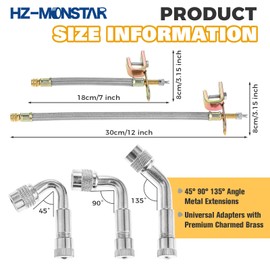 HZ-MONSTAR Valve Stem Extension, 4 Pcs 7" & 12" Braided Valve Stem Extender, 6 Pcs 45 90 135 Degree Brass Valve Stem Extender, Stainless Steel Tire Extender Braided Valve Stem Extender for Cars Truck