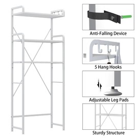 Huhote Over The Toilet Storage Rack with 3-Tier Bathroom Shelves, Space Saver Toilet Shelf, Bathroom Storage Organizer with Hooks for Over Toilet Storage and Bathroom Shelf (White)