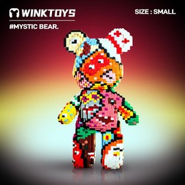 Bear Building Block,Winktoys building block, Bear Toys,Birthday Gift,Festival gift,building sets,Educational Building Blocks,Trend Decoration,Cool:_[S] Overall Bear-Pink