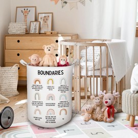 HKTZM Boho Rainbow Laundry Basket, Mental Health Boundaries Waterproof Collapsible Laundry Hamper Dirty Clothes Storage Toy Bin Organizer for College Dorm Bedroom Bathroom, Mental Health Gifts