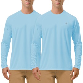 Roadbox Roadbox Men's 2 Pack UV Sun Protection SPF UPF 50+ Long Sleeve Quick Dry Fishing Shirts Outdoor Rash Guard for Running Hiking Swimming