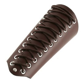 HZMAN 1 Pack Unisex Faux Back Leather Gauntlet Wristband Wide Bracer Arm Armor Cuff (Brown 1Pcs)