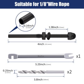 RiaYer 10 Pack T316 Stainless Steel Black Cable Railing Kit, 1/8" Swage Threaded Stud Tension End Fitting Terminal for Wood/Metal 2x2 Posts, Deck Cable Railing Hardware, HF009S