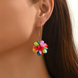Flower Earrings for Women,Colorful Floral Statement Earring Hibiscus Orchid Dangle Earrings Birthday Dangling Big Flower Earring Pink Red Jewelry Gifts (Colorful)