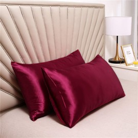 Satin Silky Pillowcases Set for Hair - Pillowcase Covers with Envelope Closure - Cool and Easy to Wash - Pillowcase Set of 2 - Pillow Cover Only Without Insert (Red, Queen(20"x30"))