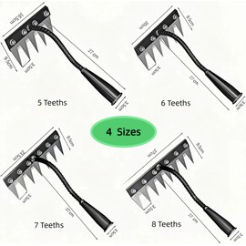 XXFKQ Iron rake 2.0 Portable Gardening Manual Weeding Tool, High Carbon Steel Detachable Double-Edged Blade Design for Weeding in Farm Gardens, Lawns, Soil Cultivation and Root Extraction (8 teeths)