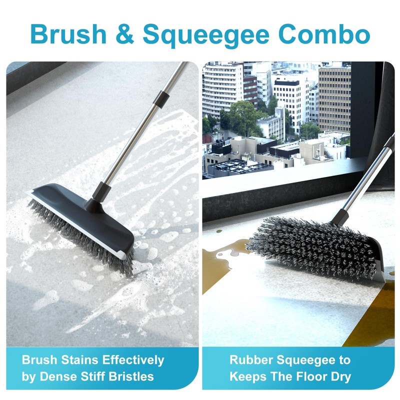 ITTAR Scrub Brush with Long Handle, 10" Wide Stiff Bristles
