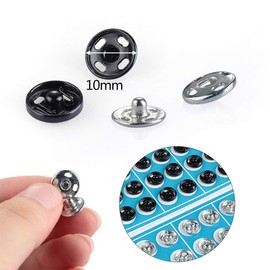 Clothes Hidden Button 100 Sets 10mm Sew-on Snap Buttons Stainless Steel Snap Fastener Press for Sewing Clothing (Black and Silvery)