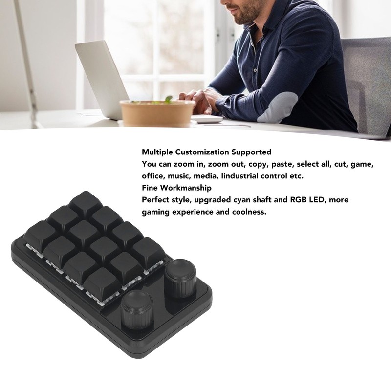 Mini Gaming Keypad 12 Keys 2 Knobs Blue Switch Black