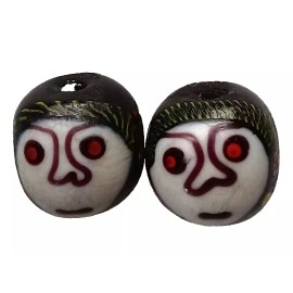Curious Designs Face Beads, Glass, Set of 2 Larger Pcs, Average 20 mm, Back, White and More
