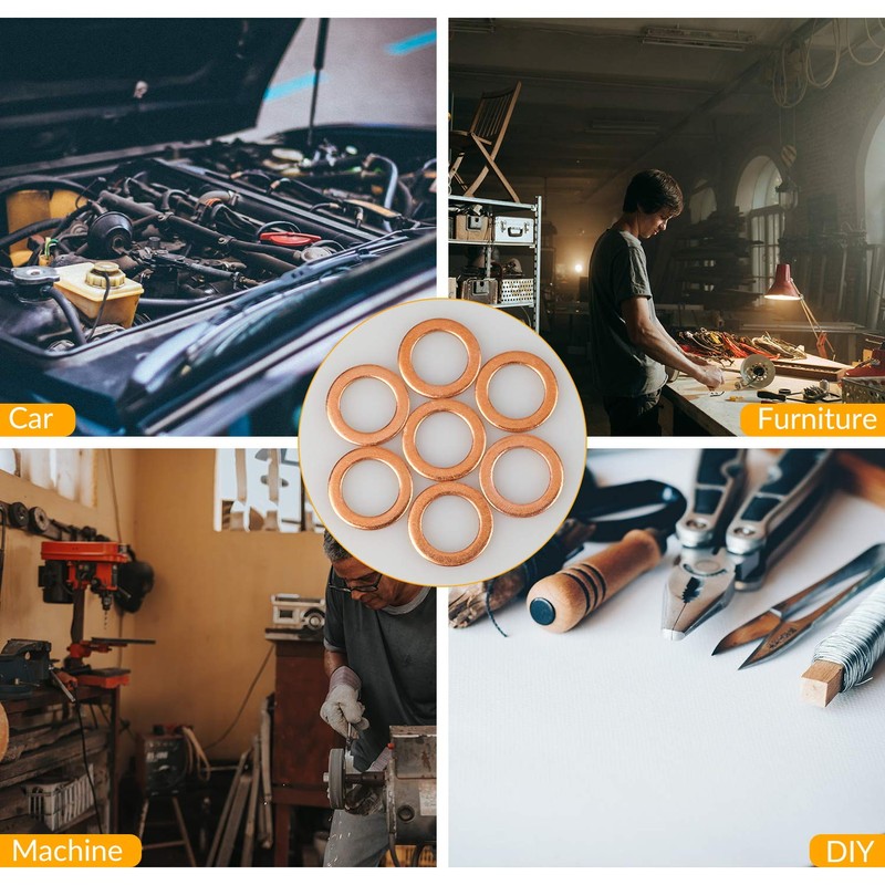 200pcs Solid Copper Washer Set, 9 Size Metric Copper Sealing