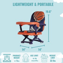 Dream On Me Munch N Go Booster Seat for Babies 6–36 Months, 3-in-1 Feeding, Floor & Table Seat, Adjustable 4 Heights, Lightweight Portable Design, 3-Point Safety Harness, Easy to Fold & Carry- Orange