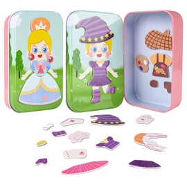 ASTARON Magnetic Educational Game for Girl, Kids Travel Activities Educational Toys with 26 Magnetic Puzzles Tin Box, Fridge Magnets for Kids, Promotes Imagination and Concentration