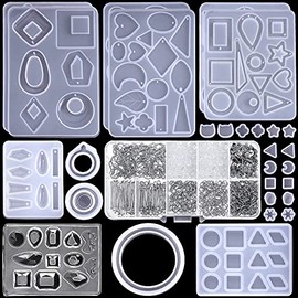 Moldes de resina para joyería, kit de fabricación de aretes Paxcoo de 678 piezas con 28 moldes de epoxi y 650 ganchos para aretes, anillos de salto para colgantes, manualidades de resina, aretes DIY