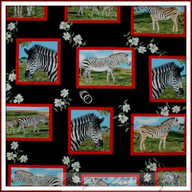 Robert Kaufman BonEful Fabric FQ Cotton Quilt Black B&W Red ZEBRA ZOO Block Patch Flower Jungle
