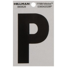 The Hillman Group Letter P, Black 840828 3-Inch Reflective Square-Cut Mylar, Silver