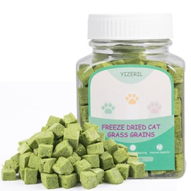 yizeril Cat Grass Treats Granules - Natural Freeze Dried Cat Snack for Cat Chew Teeth Cleaning and Hairball Removal Edible（80g）