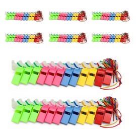 LNSYSNS Pack of 96 Whistles, PS Plastic Whistle, Children, Colourful Whistle with Lanyard for Sports, Outdoor Activities and Games