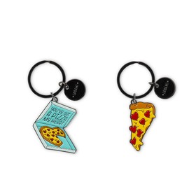 Legami - Set of 2 Enamel Metal Keyrings What a Key Ring! Pizza Gift for Couples Keyring Charm for Bag Heavy Duty Spiral Ring Size 4 x 8.5 x 0.2 cm Yellow, yellow, Casual