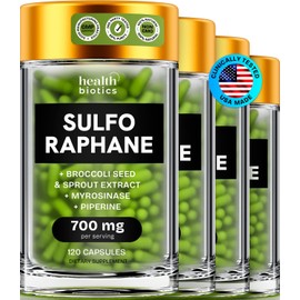 Healthbiotics Sulforaphane Supplement Organic Broccoli Sprouts | Stabilized Sulforaphane from Broccoli Florets & Seeds | Organic Sulfur Supplements 480 Pills | 4 Packs