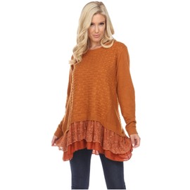 SIMPLY COUTURE Women's Casual Lace Wool-Blend Layered Tunic-Rust-2X