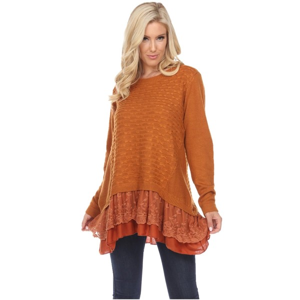 SIMPLY COUTURE Women's Casual Lace Wool-Blend Layered Tunic-Rust-2X