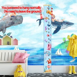 LSTAMOY Growth Chart Kids, LSTAMOY Kids Height Chart Removable Height Measurement Chart with Hook for Boys Girls Growth Ruler Nursery Bedroom Wall Decor 7.9 x 79 inch (Ocean)