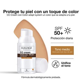 LULLAGE, CC Cream, Crema de Color Anti-manchas, Atenúa y Previene Manchas e Imperfecciones, Protector Solar, FPS 50+, Tono Medio, 30 ml