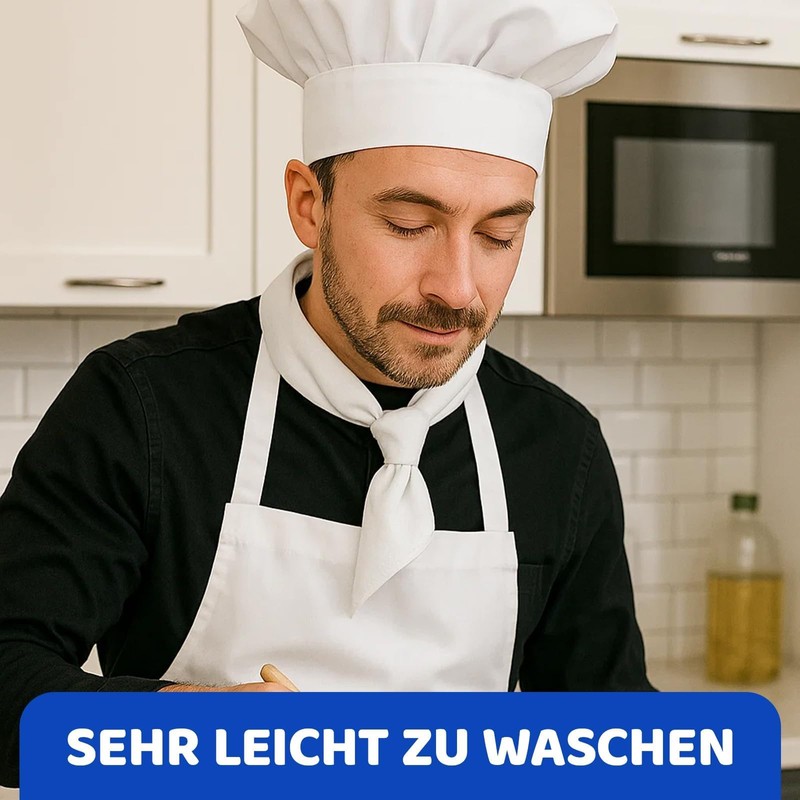 BDBFPAN 3-Piece Set White Apron and Chef Hat, Chef Apron,