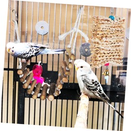 CORHAD Bird Suspension Bridge Toy with Wooden Rope Ladder and Chewing Straw Corn Skewers for Parrots Cockatiels and Budgies 1 Set of Birdcage Accessories