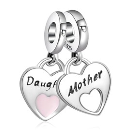 Rimgoris 925 Sterling Silver Charm for Women Bracelets Necklace Mothers Day Heart Ruby Stars and Moon Mother Daughter Portrait Friendship Mom Infinity Love of Life Family Engraved Charm, Silver, Cubic