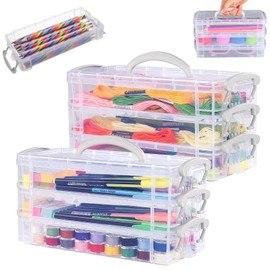 Exquilnova 2PCS 3 Tier Clear Pencil Case,Stackable Pencil Box with Snap Tight Lid,Plastic Pen Storage for Craft Storage,Portable Pen Organiser for School,Home,Office(Transparent Gray)