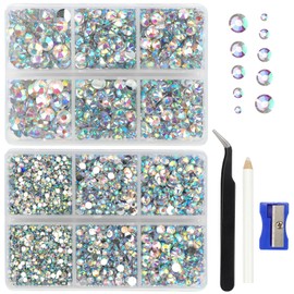 LPZMPZ Rhinestones for Textiles, Glitter Stones for Crafts, Rhinestones, Mixed in 5 Sizes, with Picking Tweezers and Wax Pen for DIY, Nails, Clothing, Crafts, SS6-SS30 (Crystal AB)