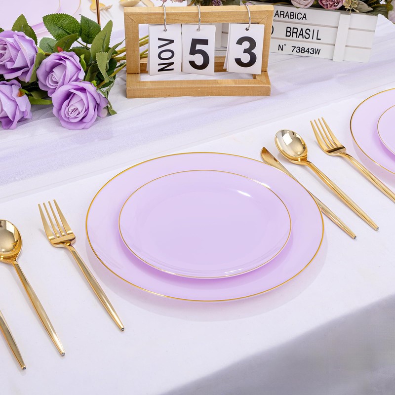 PULOTE PULOTE 100PCS Purple Plastic Plates Disposable - Include 50