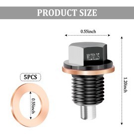 M12*1.25 Magnetic Oil Drain Plug with 5PCS Oil Plug Gasket,Aluminium Oil Pan Drain Plug for Adsorbing Iron Filings,Oil Pan Bolt Car Accessories Compatible with Lexus Nissan (M12x1.25)
