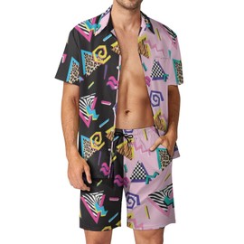 Spanoous Mens Hawaiian Shirts and Shorts Set Funny Hawaiian Shirts for Men Beach Outfits Sets with Bucket Hats, Color-13, XX-Large