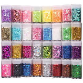 Nuangoo 32-Piece Craft Glitter Set, Colours Glitter Powder Set for Crafts for Decoration, Nail Art, Cards, Paper, Party, DIY (7.6 g)
