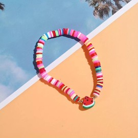 24 Pcs Fruit Clay Bracelet Set Handcrafted Stackable Colorful Beaded Jewelry