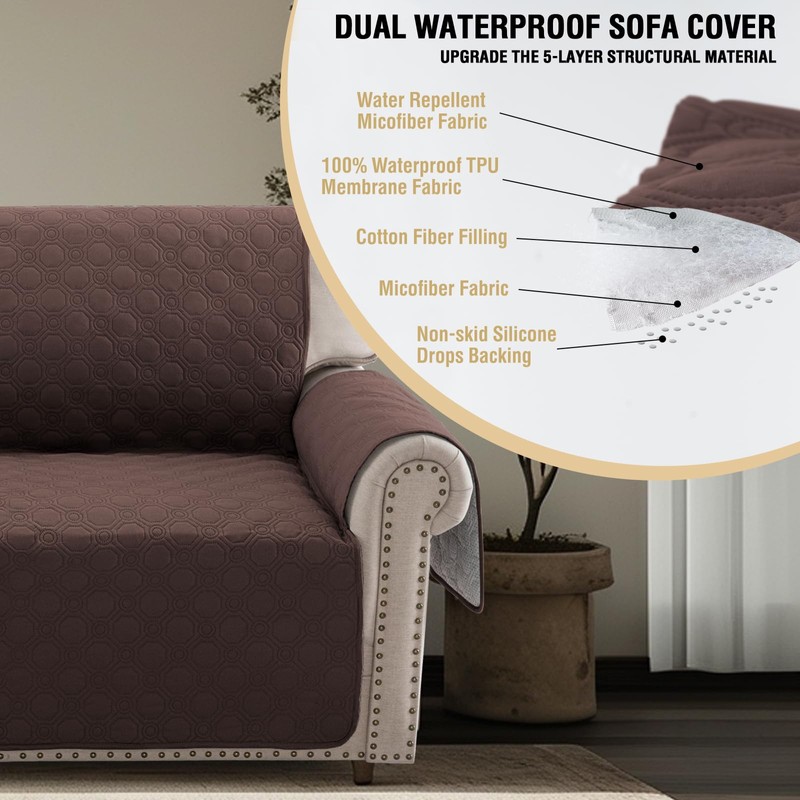 PrinceDeco Waterproof Sofa Cover Diamond Quilted Couch Cover 3 Cushion