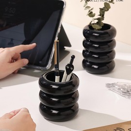 gugululu Makeup Brush Holder Organizer, Creativity Makeup Brushes Storage Holder, Waterproof Makeup Organizer for Dresser Desktop Bathroom Countertop Cosmetic Storage(Black three layers)