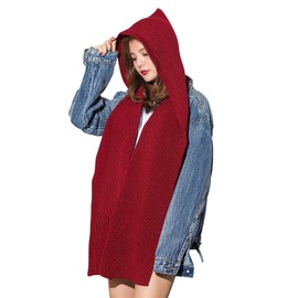 ITODA Knitted Hooded Scarf Winter Warm Hat Scarf Neckwarmer Hoodie Hat Women Knitted Cowl